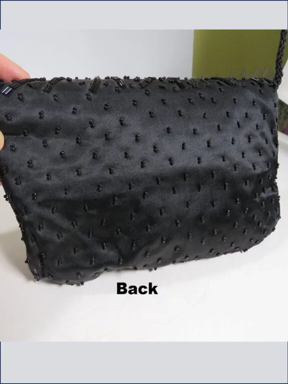Vintage Black Beaded Clutch Purse with a Twisted Rope Strap for Formal Events